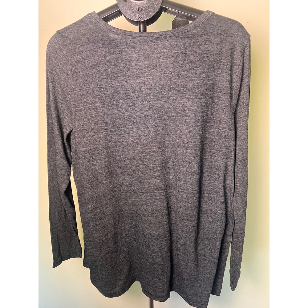 Lane Bryant Top Women 18/20 Gray Excellent V-Neck Cutout Long Sleeve Casual Tee